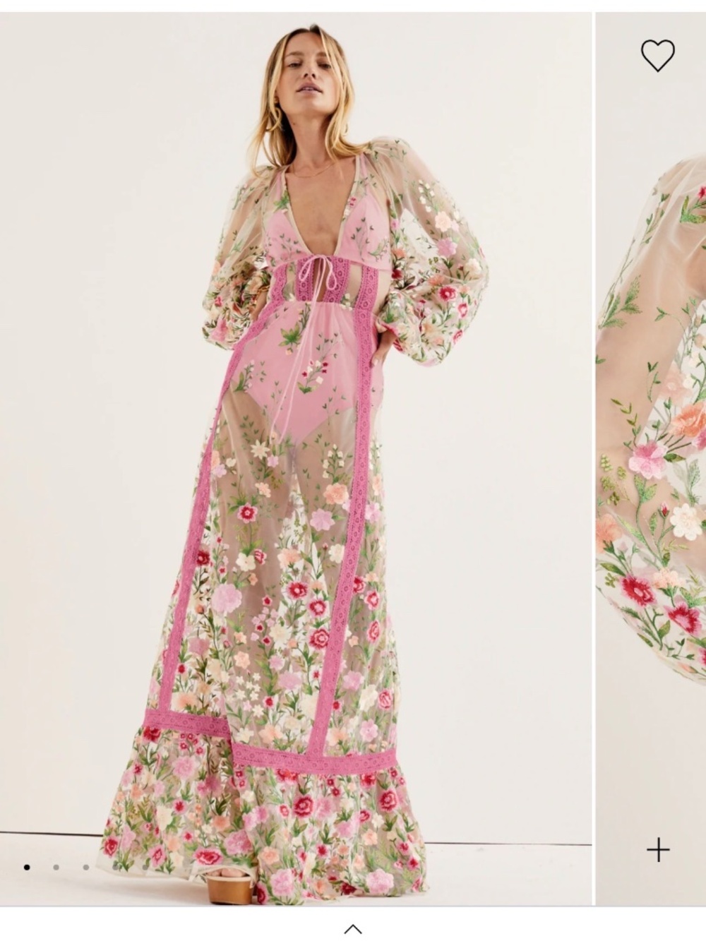For Love & Lemons Pink Floral Embroidered Luna Maxi Dress (S) - Picture 1 of 4